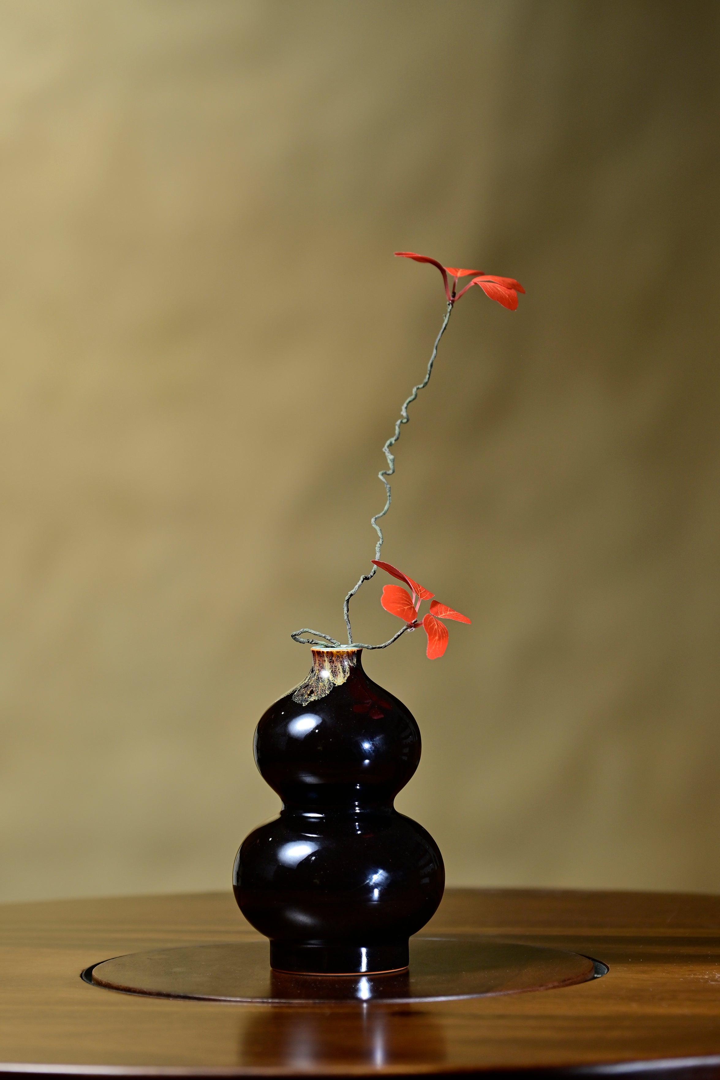 Black glaze with leaf pattern-gourd
