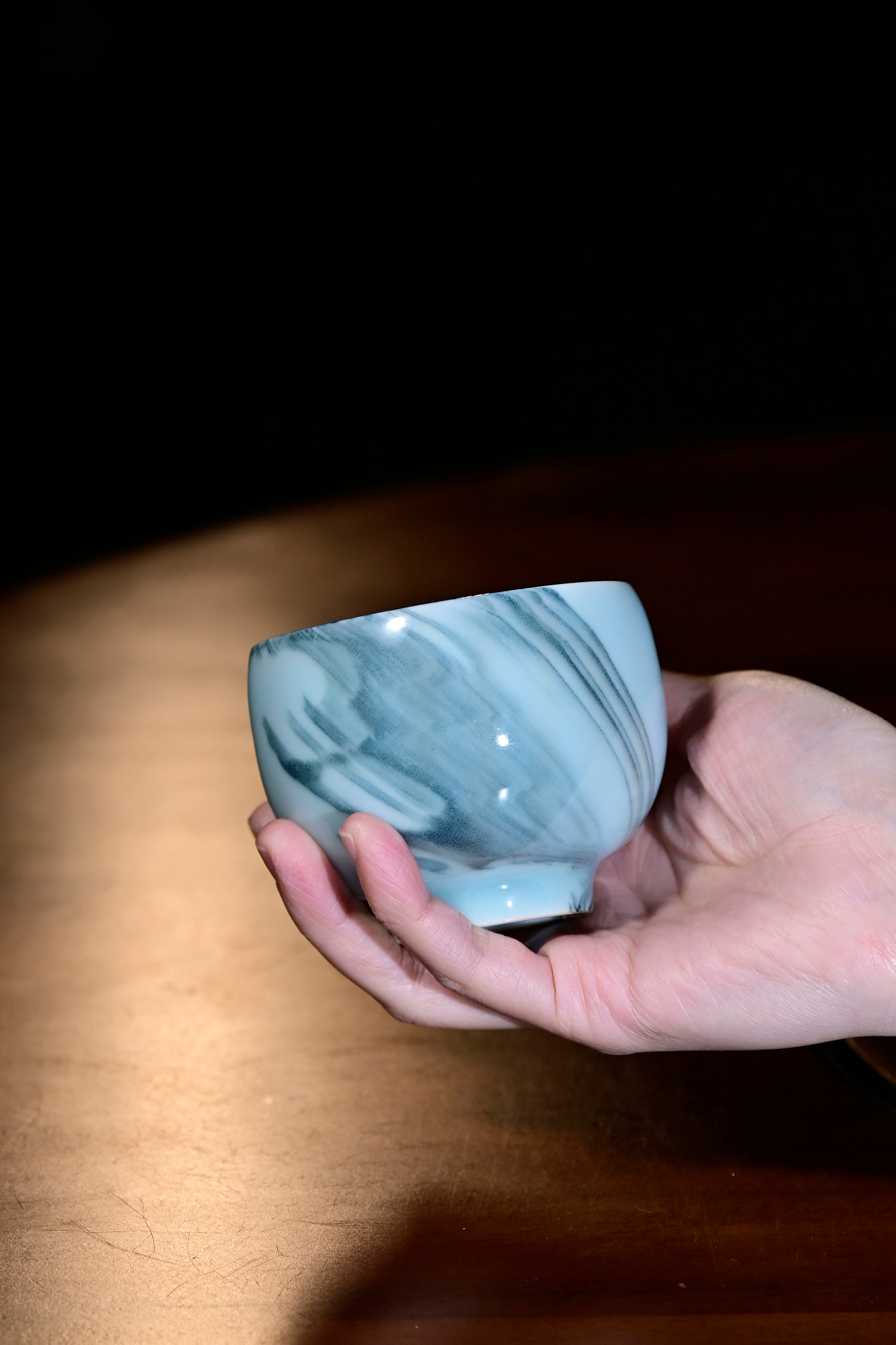 Pan Jianbo’sWorks-Moon-Powder-Blue Agateware Celadon Tea Tasting Cup