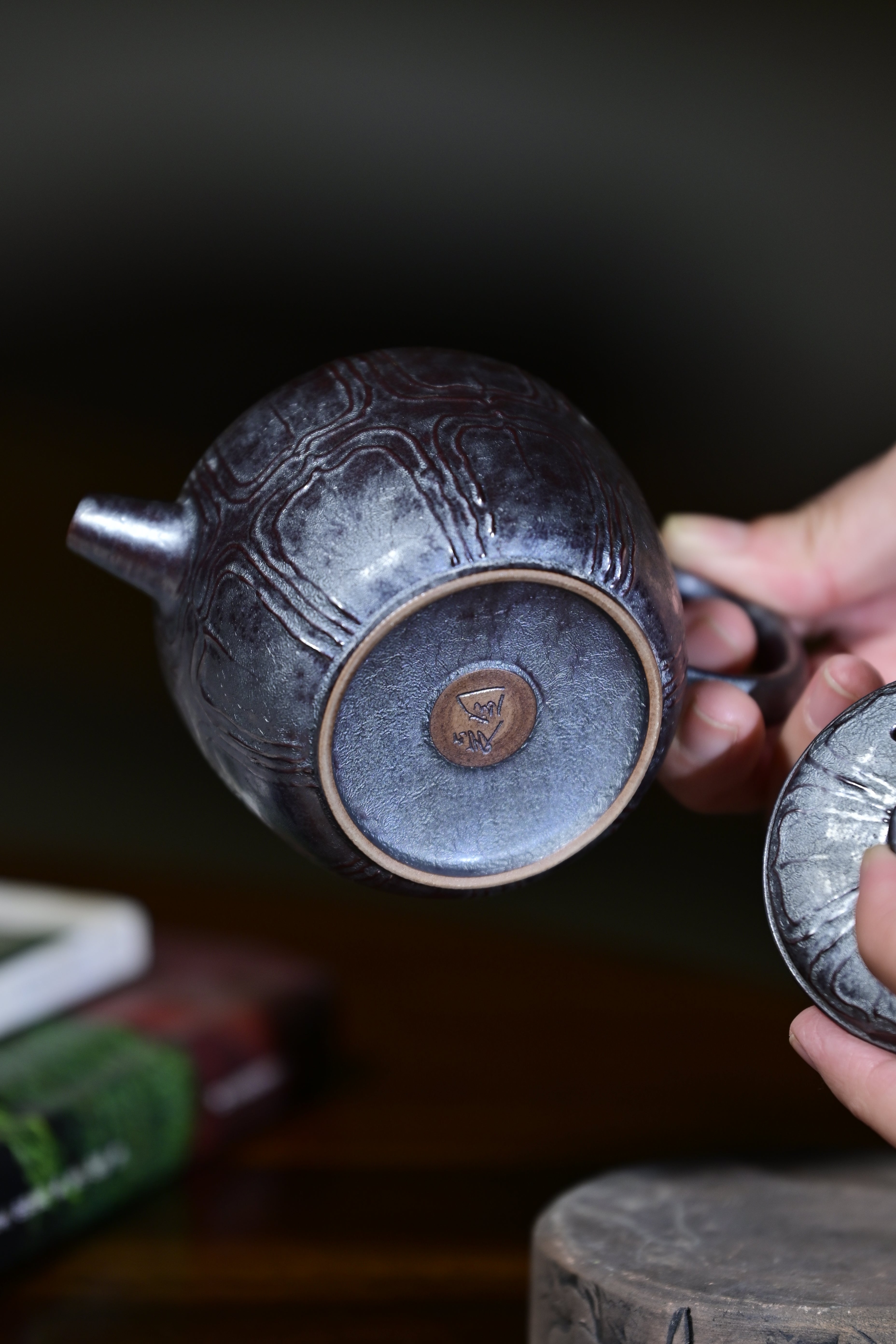 Lei Aiguo's Works- Handmade Iron Glaze Carved Teapot