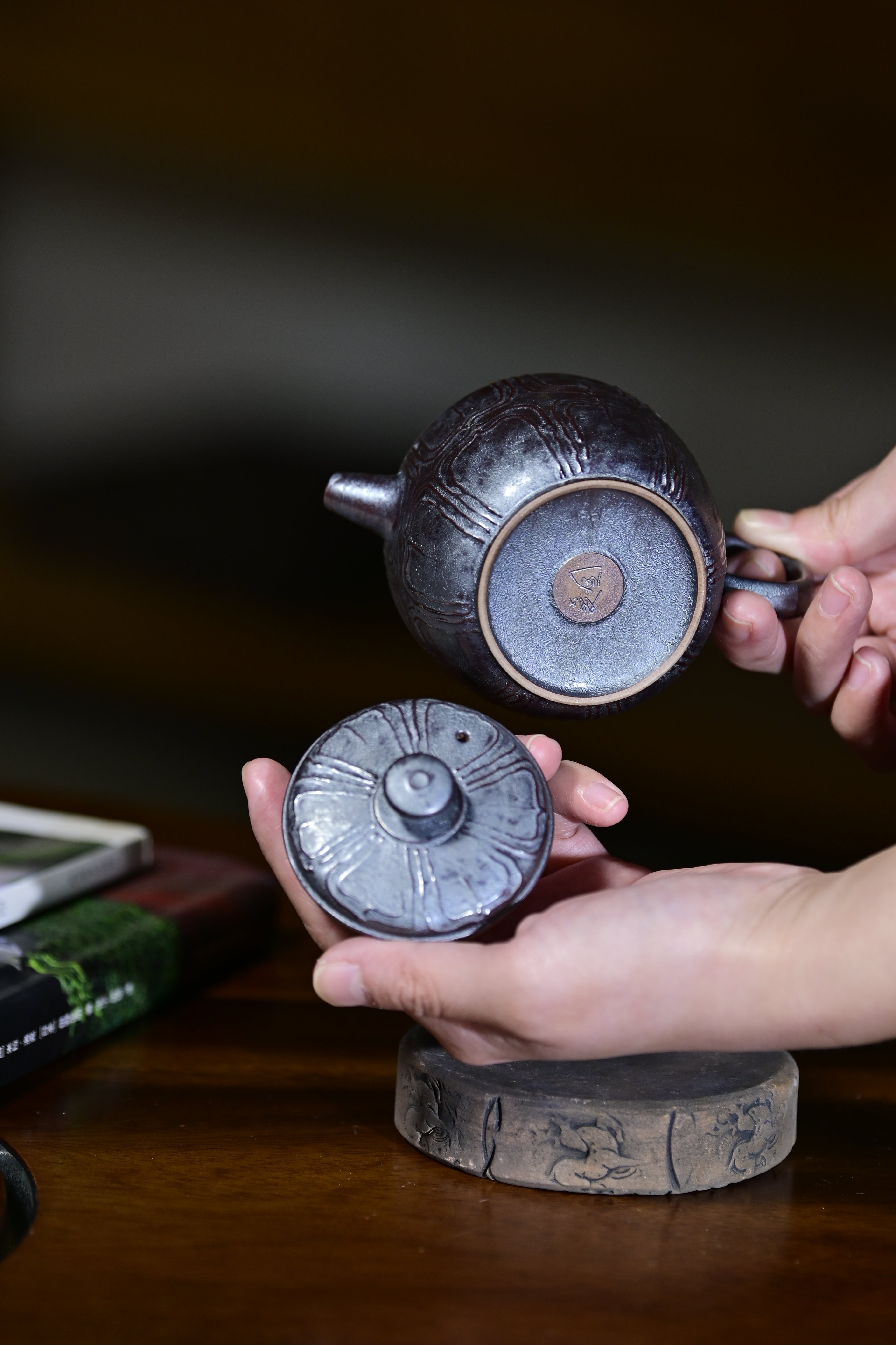 Lei Aiguo's Works- Handmade Iron Glaze Carved Teapot