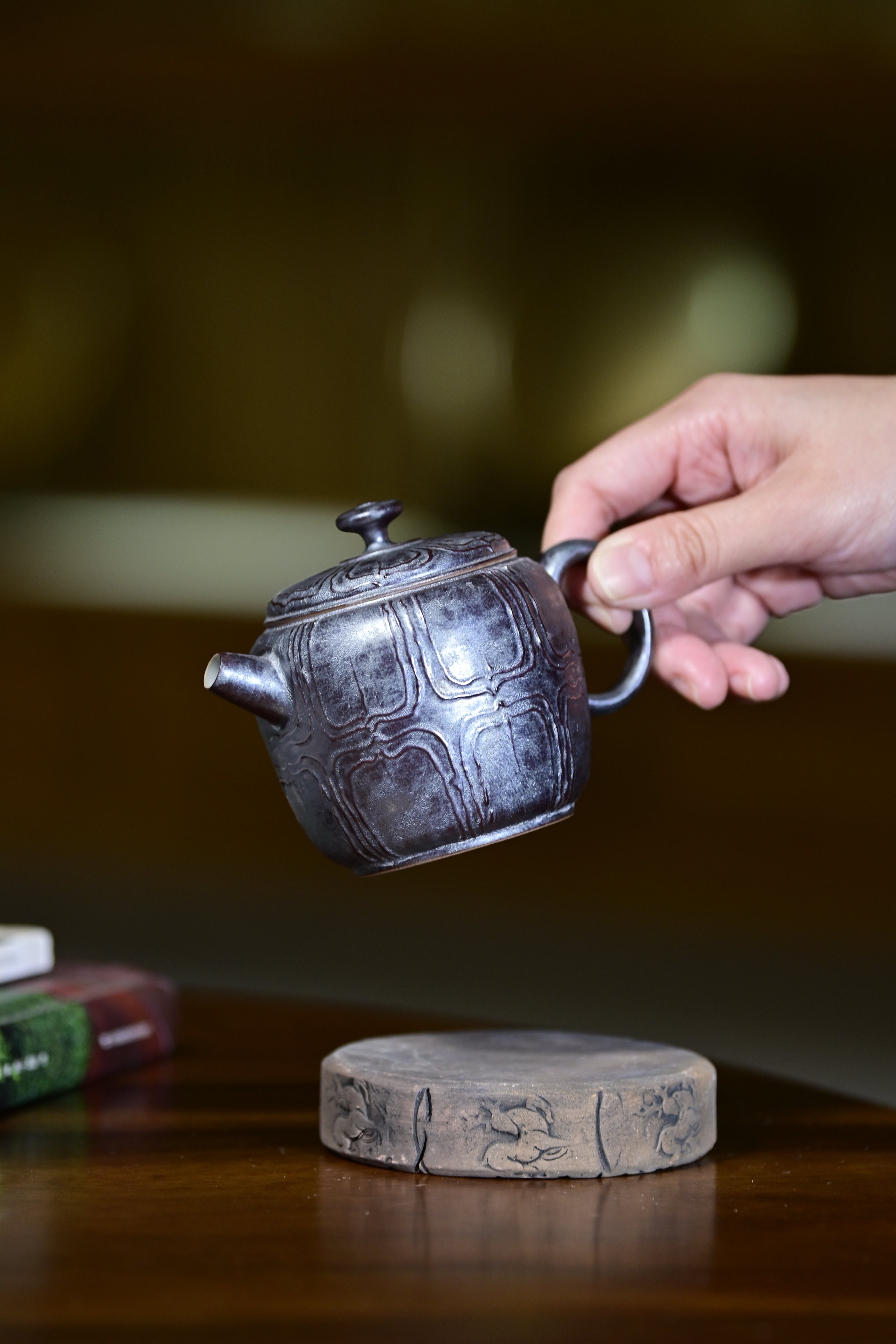 Lei Aiguo's Works- Handmade Iron Glaze Carved Teapot