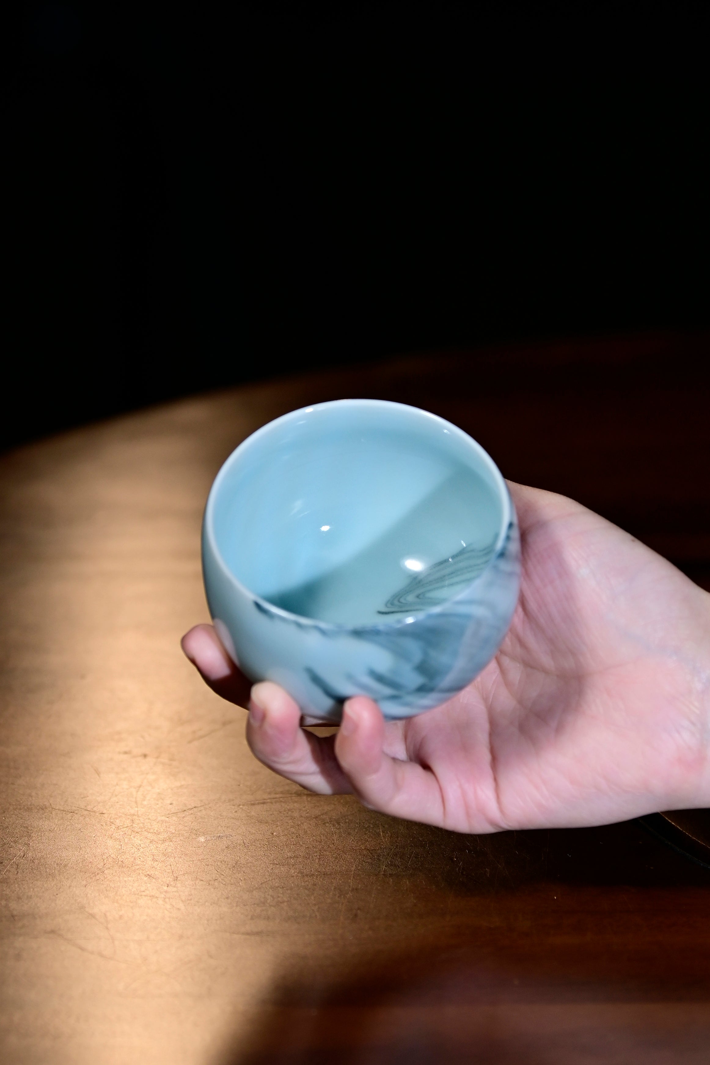 Pan Jianbo’sWorks-Moon-Powder-Blue Agateware Celadon Tea Tasting Cup