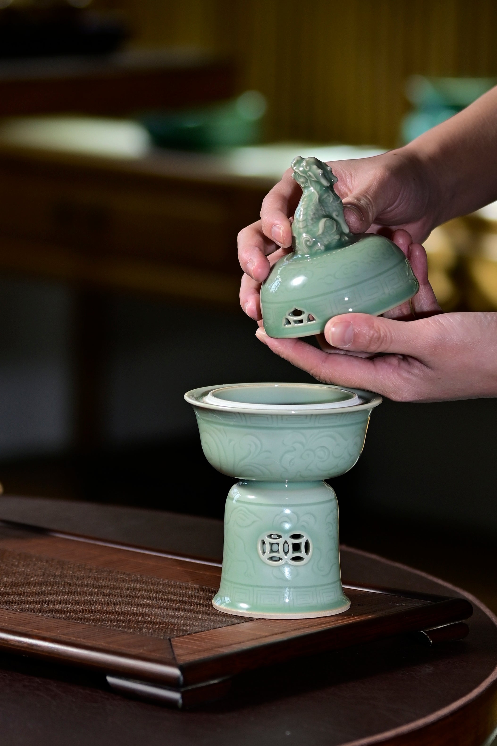 Huang Ke's Works-Celadon Auspicious Beast Incense Burner