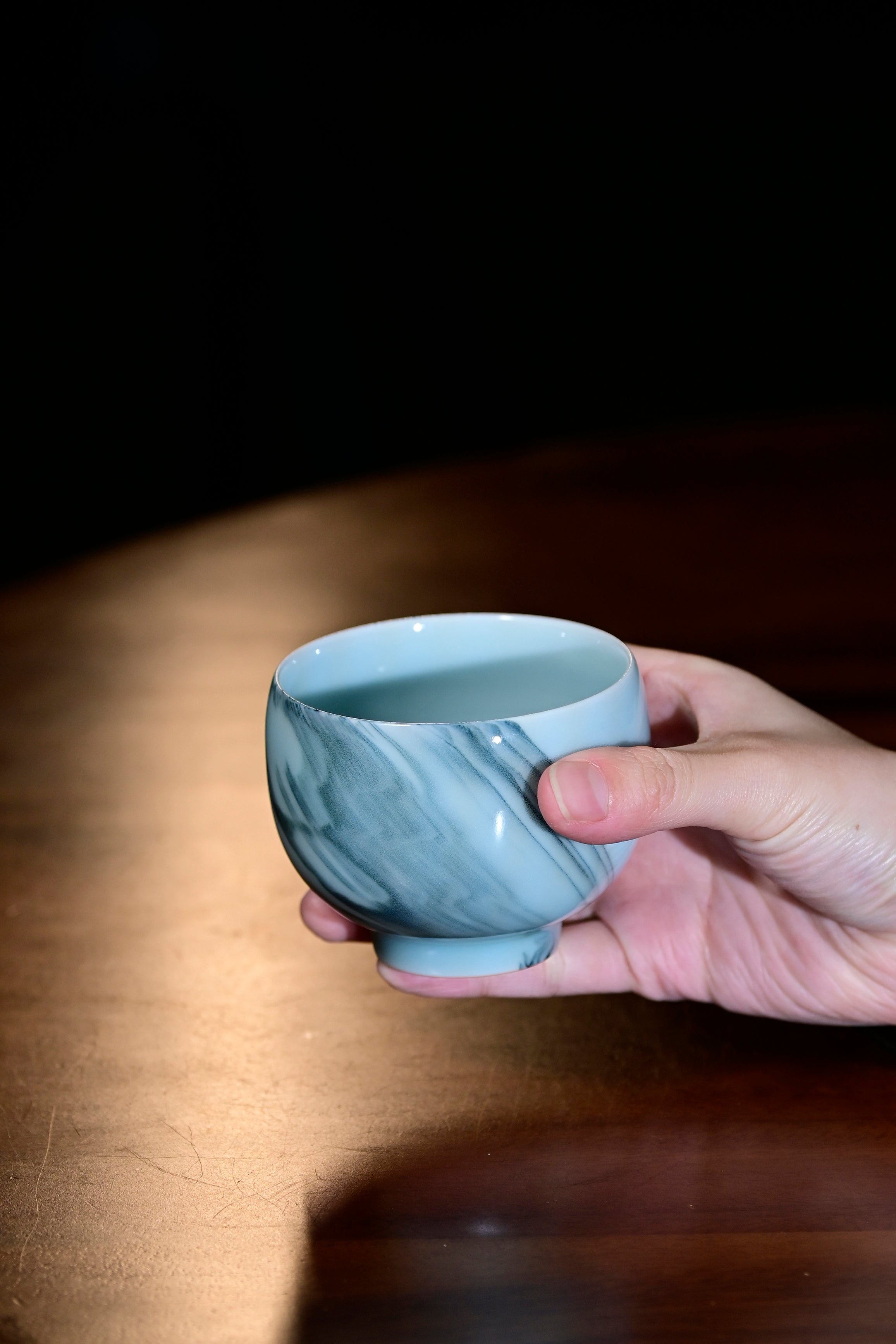 Pan Jianbo’sWorks-Moon-Powder-Blue Agateware Celadon Tea Tasting Cup