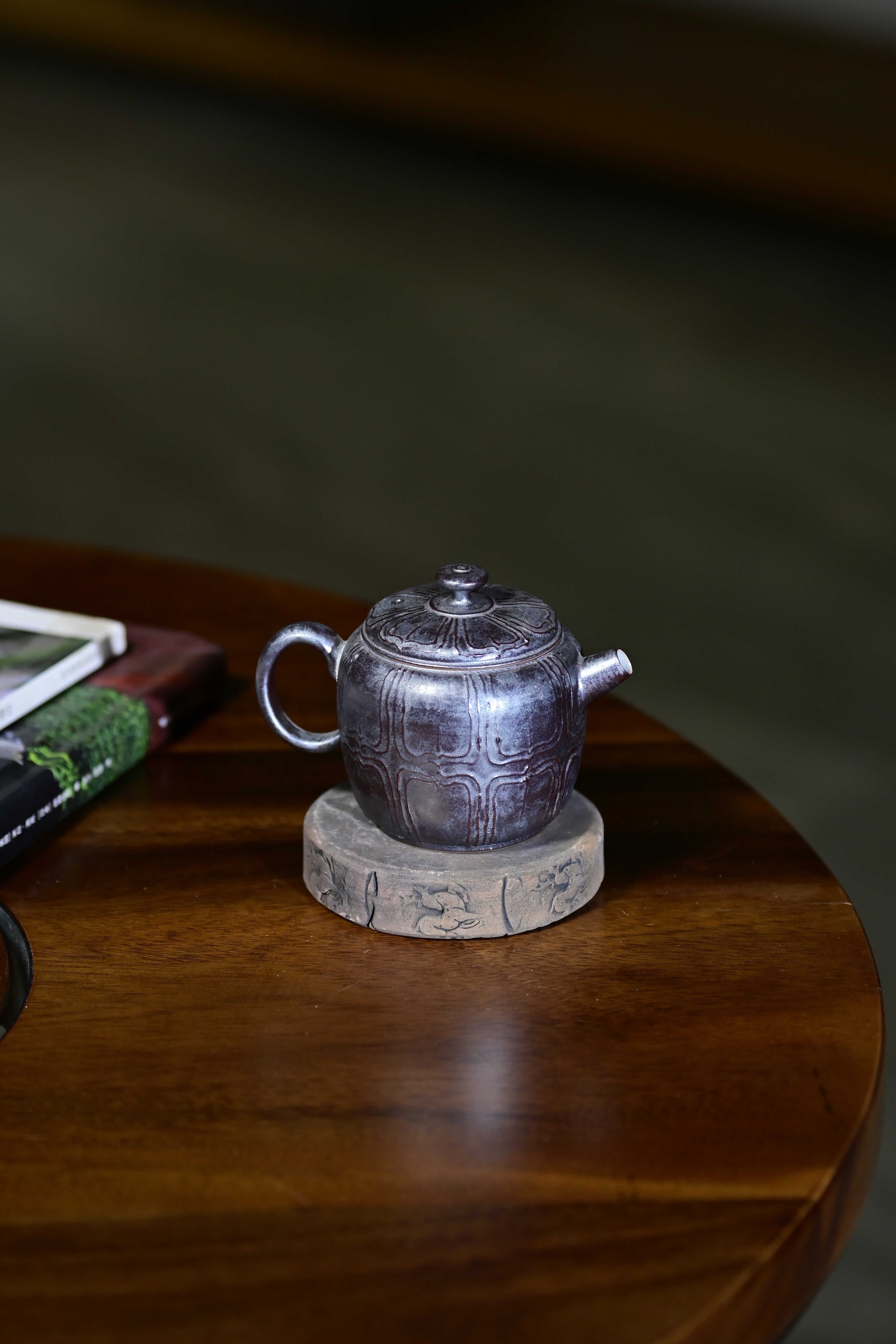 Lei Aiguo's Works- Handmade Iron Glaze Carved Teapot